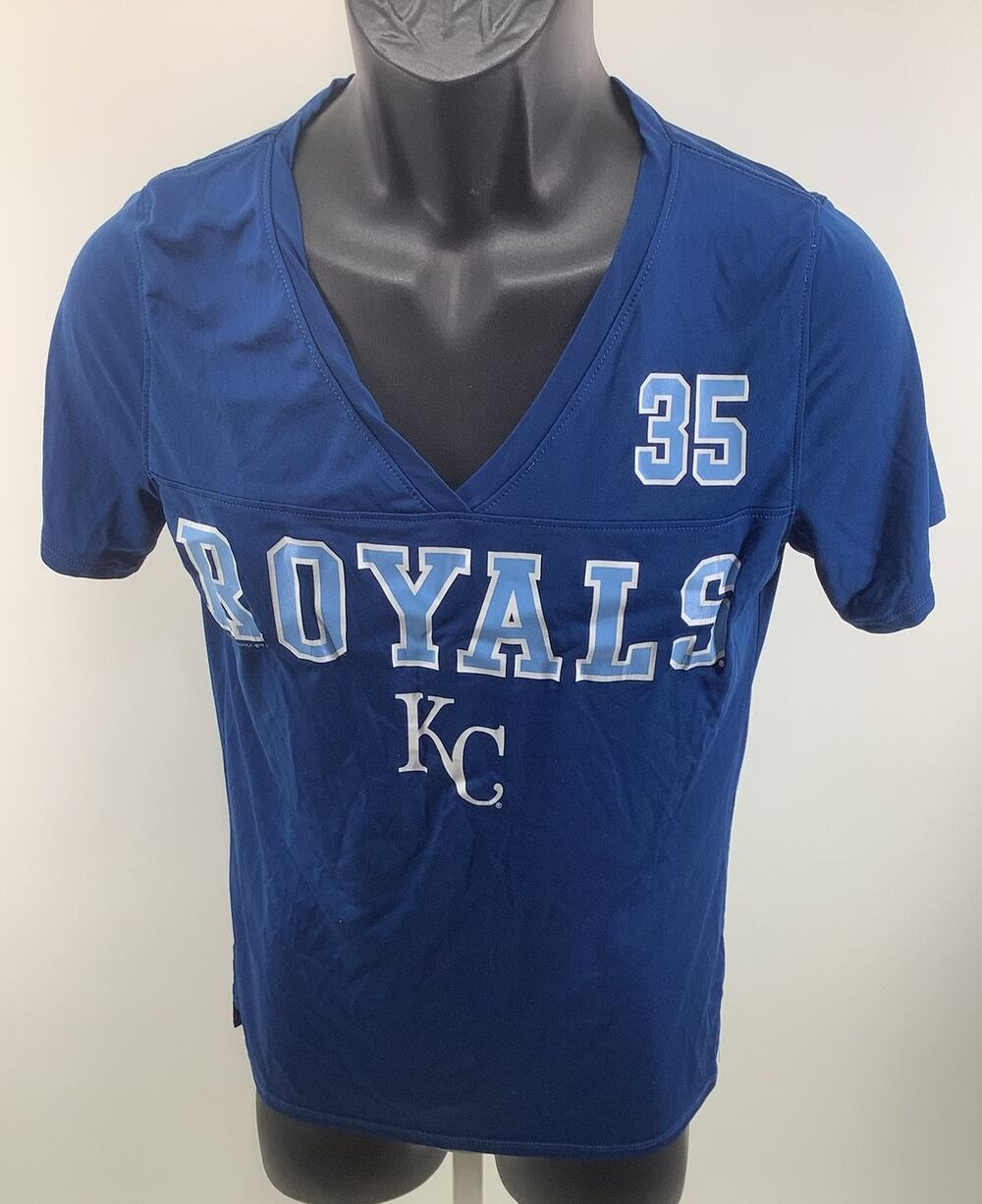 Kansas City Royals Eric Hosmer 35 V Neck T Shirt Jersey Womens Small Royal Blue